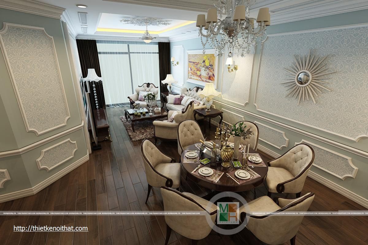 Thiết kế nội thất phòng khách phong cách tân cổ điển chung cư RoyalCity Thanh Xuân Hà Nội